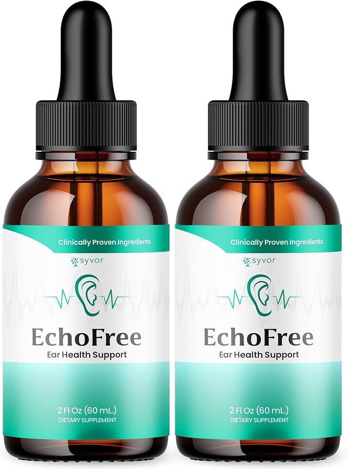 (2 Pack) Echo Free Drops Official Echo free Ear Health Support Liquid Supplement with All Natural Proven Ingedinets Echo Free Max Strength Plant Based Hearing Support for Ringing Ears (60 Servings)