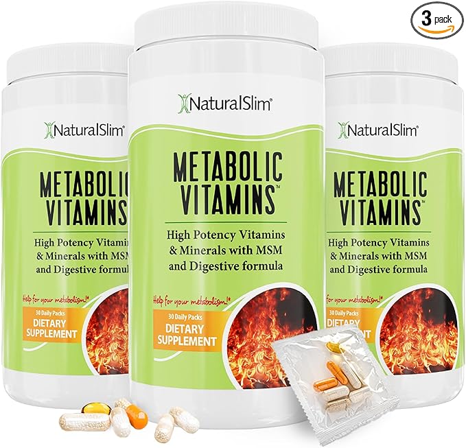 NaturalSlim Metabolic Vitamins - Combination of High Potency Multivitamins Minerals B Complex Msm &amp Digestive Formula Supplements for Men &amp Women - Energy &amp Metabolism Support - 3pack