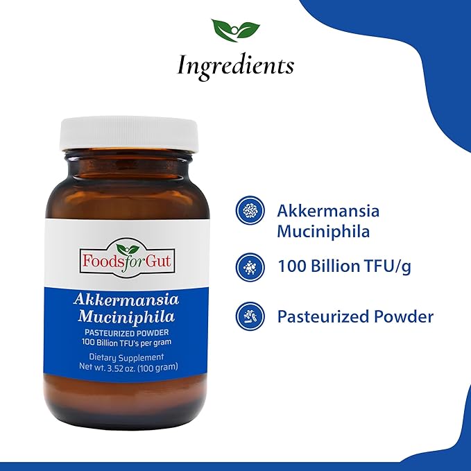 Foods For Gut Akkermansia Muciniphila Pasteurized Powder 100 Billion TFU/g | Direct from Manufacturer | No Third-Party Storage | Digestive &amp Immune Support | High Potency | 100 Gram (3.52 Oz)