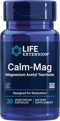 Life Extension Calm-Mag Magnesium Acetyl taurinate Daily Stress Management Formula Supports Calmness and Relaxation Gluten-Free Non-GMO Vegetarian 30 Capsules