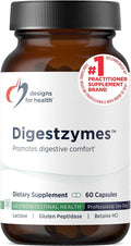 Designs for Health Digestzymes - Digestive Enzymes + Betaine Hydrochloride for Gas &amp Bloating Relief - Pepsin Ox Bile Lactase Enzyme &amp Lipase Enzymes for Digestion (60 Capsules)