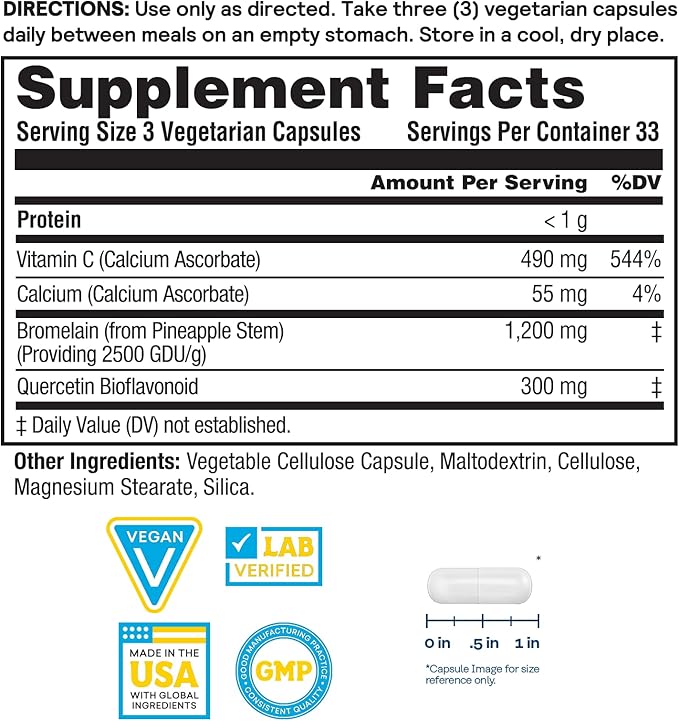 Nature's Life Bromelain Sinus Ease 1200mg - Immune Support Supplement w/Vitamin C Plus Quercetin - Immune Health Digestive Health and Joint Support Supplement - Vegan 60-Day Guarantee 33 Servings