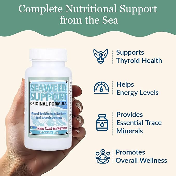 Maine Coast Sea Vegetables Seaweed Support Original Formula | Natural Source of Iodine from Seaweed | Daily Use Iodine Supplement | Organic Alaria Sea Lettuce Dulse &amp Bladderwrack blend | 60 Cap