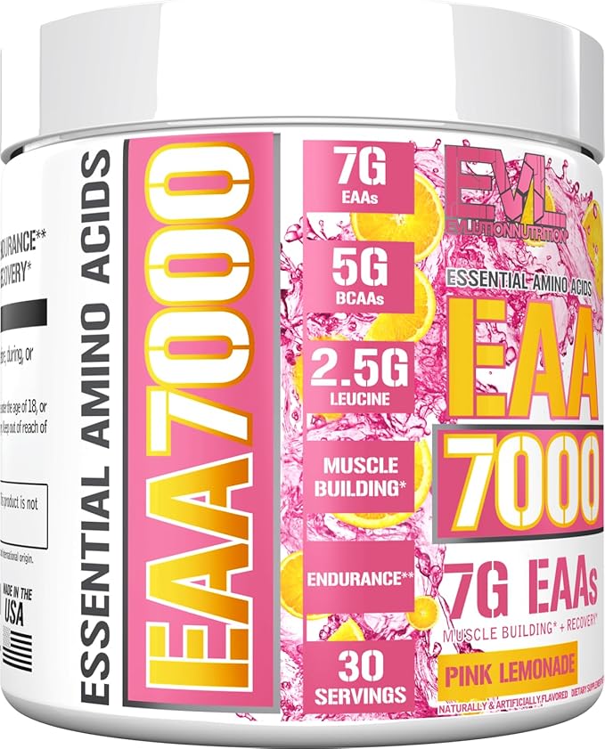 EAAs Amino Acids Powder - EAA Essential Amino Acids Pre &amp Post Workout Powder for Muscle Building Endurance and Recovery Support with 7g per Serving Plus 5g BCAAs (Pink Lemonade 30 Servings)
