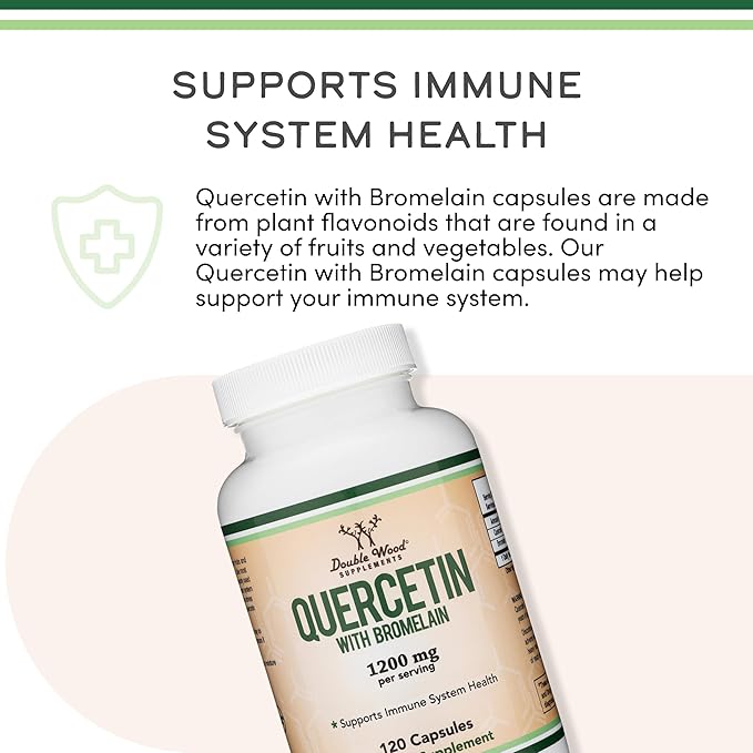 Quercetin with Bromelain - 96% Highly Purified - 120 Count (1200mg Servings) - Supports Healthy Immune Functions in Men and Women (Vegan Safe Third Party Tested Gluten Free) by Double Wood