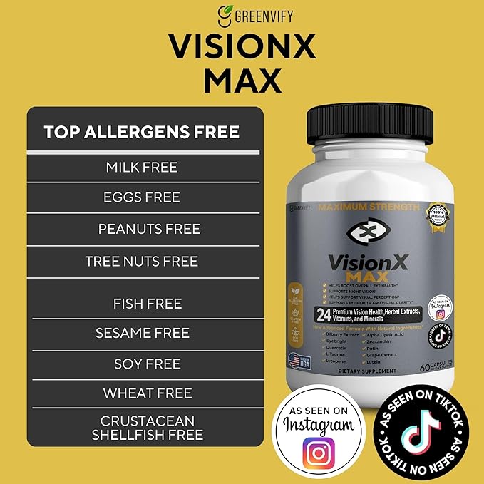 VisionX Maximum Strength Eye Health Supplement 24 Premium Vision Herbal Extracts Vitamins Minerals 60 Capsules 30-Day Supply (1)