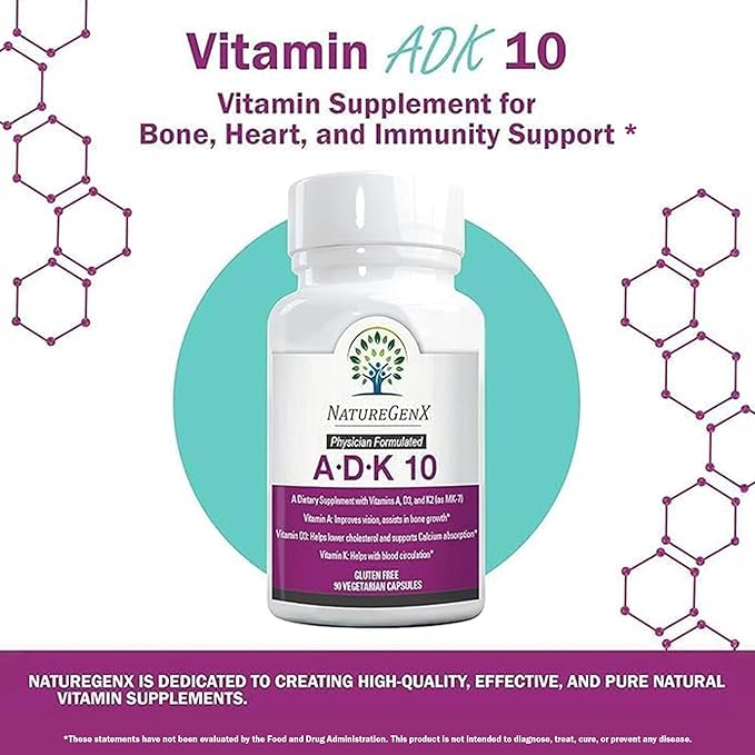 ADK10 – ADK Vitamin Supplement | High Potency Vitamins A D3 (10000 IU) &amp K2 MK-7 for Bone Heart &amp Immune Health | 90 Tiny Capsules | 3 Month Supply | Non-GMO Gluten Free