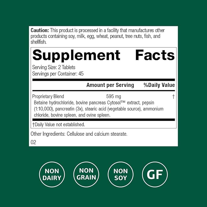 Standard Process Zypan - Digestive Health Support Supplement - HCI Supplement with Pancreatin Betaine Hydrochloride &amp Pepsin - Support Macronutrient Digestion - 90 Tablets