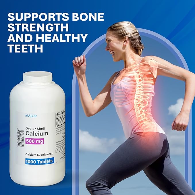 MAJOR Oyster Shell Calcium 500mg - Daily Dietary Supplement for Bone Health and Joint Support Mineral Supplement for Men and Women Gluten-Free - 1000 Tablets (1 Pack)