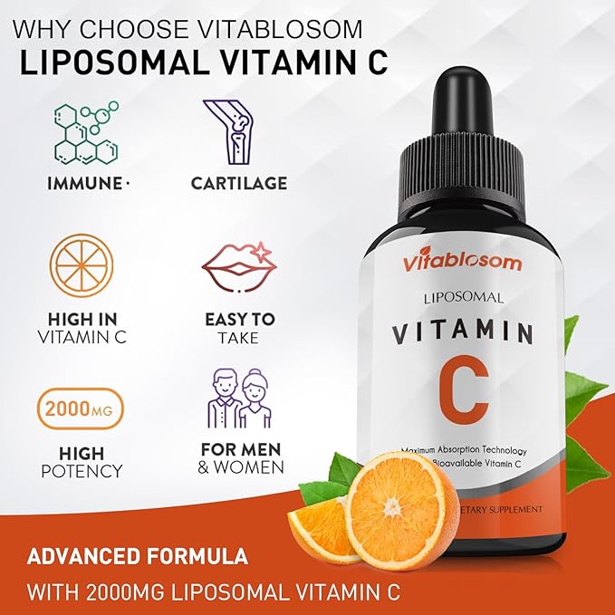 Vitablosom Liposomal Vitamin C 2000mg Liquid for Adults High Absorption VIT C Maximize Vitamin C Good for Immune System &amp Antioxidant 60ML (6 Bottles)