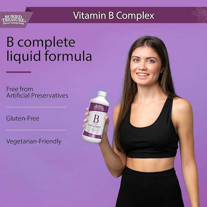 Buried Treasure B Complete - Liquid Vitamin B Complex with MethylCobalamin B12 &amp MethylFolate B9 Biotin B1 B2B3 B5 B6 Liquid &amp Sugar-Free Women &amp Men Dose Cup for Measuring