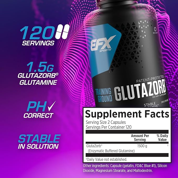 EFX Sports Training Ground Glutazorb Powder | Highly Concentrated pH Correct Glutamine Supplement | Digestion &amp Immune Support | 140 Servings (Unflavored)