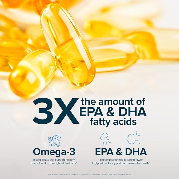 Nature's Lab Triple Strength Omega-3 Fish Oil with EPA &amp DHA - Supports Healthy Brain Function Cognitive Health &amp Circulation - 180 Softgels (3 Month Supply)