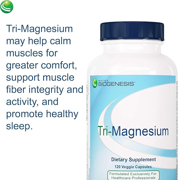 Nutra Biogenesis Tri-Magnesium - Triple Magnesium Complex High Absorption Supplement with Citrate Malate &amp Oxide for Bone Muscle &amp Teeth Support 3 in 1 Formula for Women &amp Men - 120 Ca