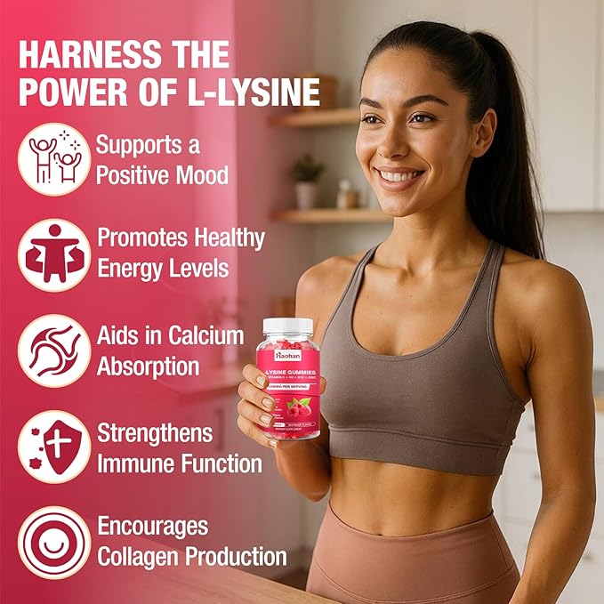 Haohan L-Lysine 1200mg Gummies for Immune Support &amp Skin Health - High Potency Vegan Gummies Sugar-Free Raspberry Flavor for Adults &amp Kids - 120 Count