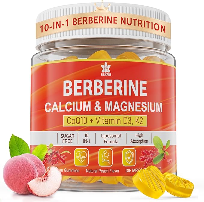 LILICARE Berberine Gummies Sugar Free Extra Absorption with Liposomal Berberine &amp Berberine HCI Calcium Magnesium AMPK Activitor for Sugar &amp Level Energy MetabolismVegan Pack of 1
