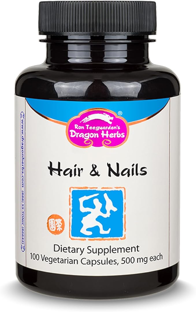 Dragon Herbs Hair and Nails | All Natural Supplement to Support Hair Nails Healthy Aging and Circulation | All Natural Ingredients Non-GMO (100 Capsules 500 mg Per Capsule)