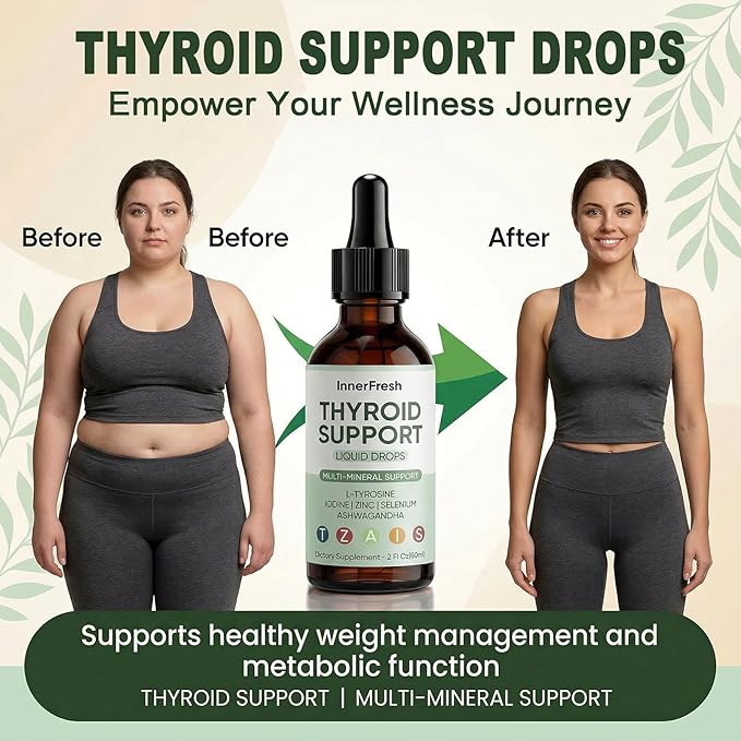 InnerFresh Thyroid Support Drops Inner Fresh Thyroid Support Liquid Drops for Women Hormone Balance &amp Healthy Metabolism Support with Selenium Zinc Iodine L-Tyrosine &amp Ashwagandha (1)
