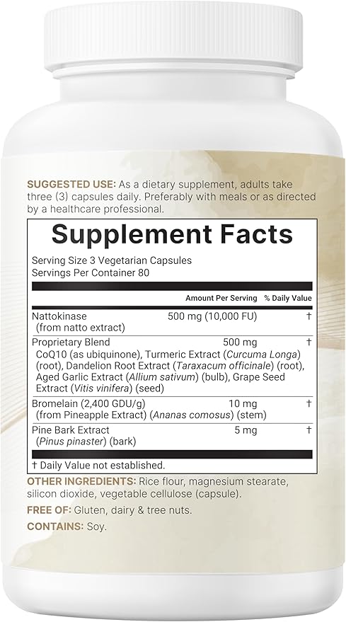 Micro Ingredients Nattokinase 10000 FU Per Serving (Natural Natto Extract) 240 Vegetarian Capsules | with CoQ10 Turmeric Aged Garlic &amp Pine Bark Extract | Non-GMO Lab Tested cGMP Manufacture