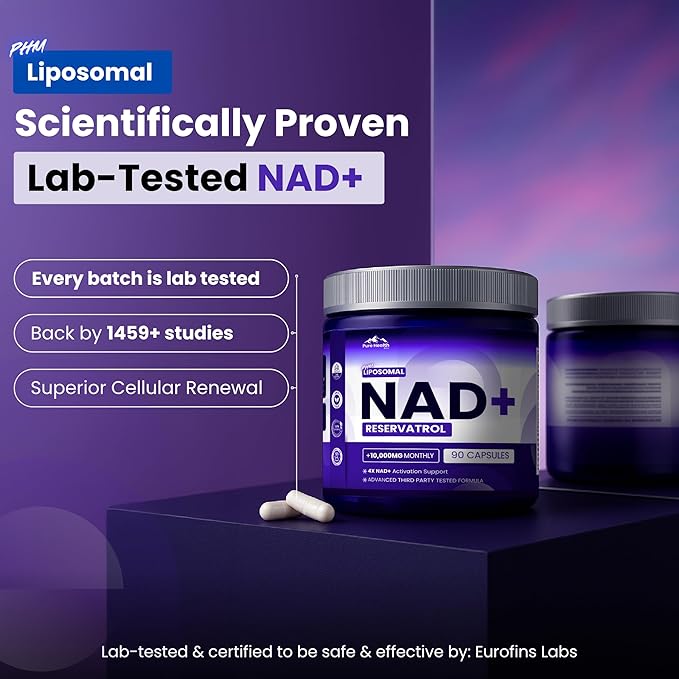 PHM NAD Resveratrol Supplement - 10000mg Extra Strength | NAD+ Liposomal Supplements for Men and Women | NMN &amp NMNH Alternative | 90 Capsules 1.5 Months Supply