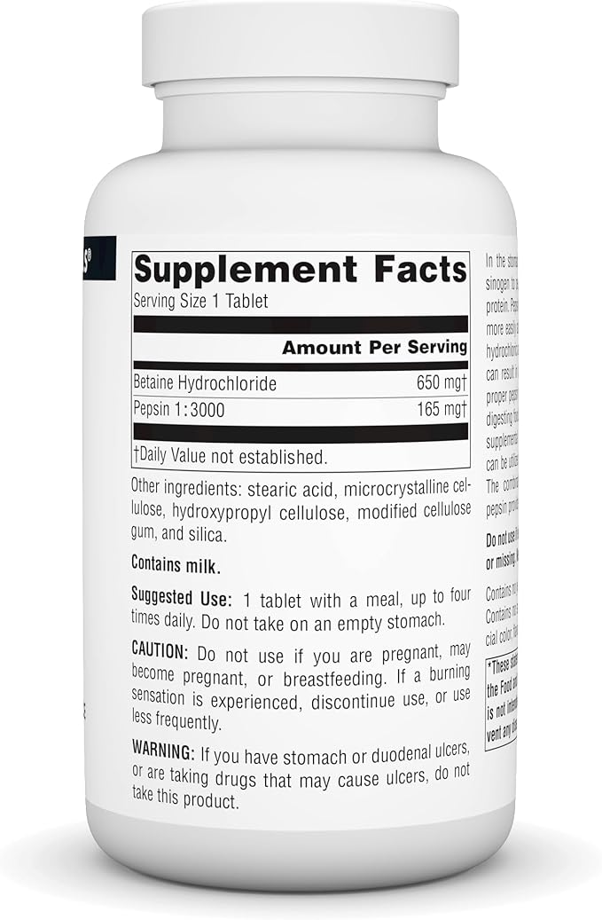 Source Naturals - Betaine HCl Hydrochloric Acid Source 650 mg. - 180 Tablets