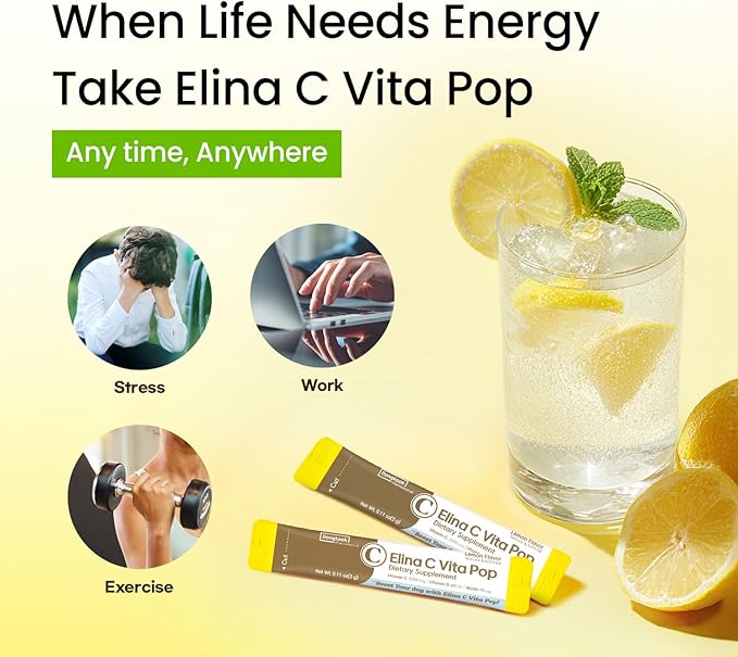 DONGKOOK Vita Pop Korean 2000mg Vitamin C Powder Vitamin D &amp Biotin Stick Zero Sugar Lemonade Drink Mix Vitamin C for Advanced Immune Support &amp Antioxidants Supplements Non-GMO 100 Packet