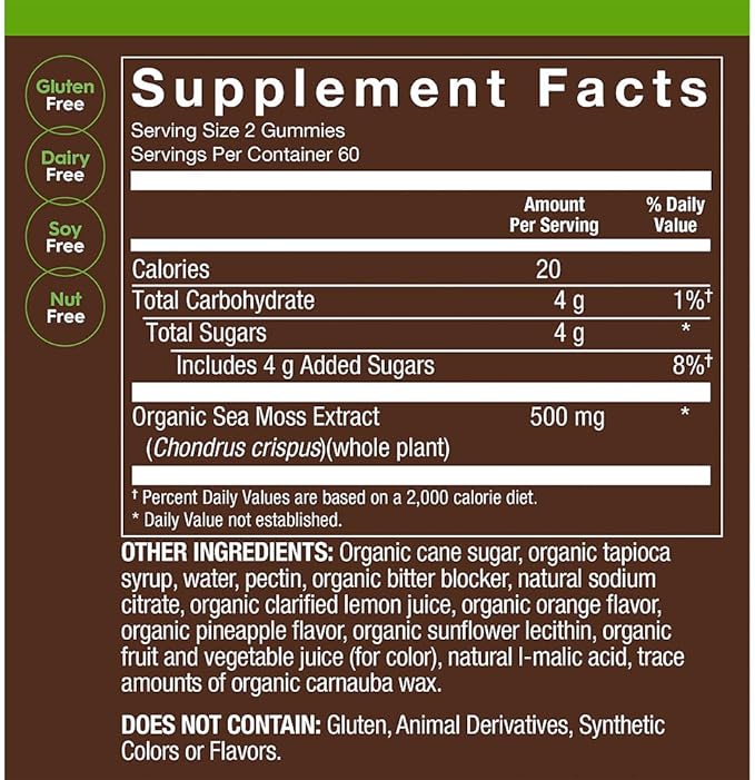 Organic Sea Moss Gummies a Daily Superfood Support a Orange Pineapple (120 Gummies)