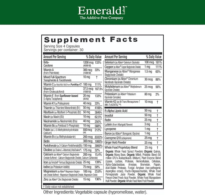 EMERALD LABS Prenatal Clinical Multi - Prenatal Multivitamin with Methylfolate Albion Chelated Gentle Iron Whole-Food Ingredients &amp More - Soy &amp Gluten-Free - 120 Vegetable Capsules (30-Day