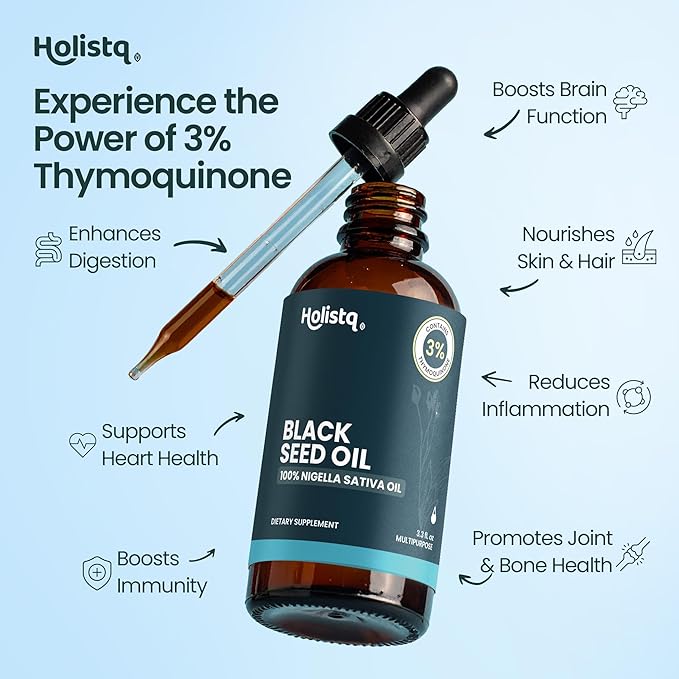 Black Seed Oil Organic Cold Pressed Drops | 3% Thymoquinone | Non-GMO &amp Vegan | Cold Pressed Black Cumin Nigella Sativa Oil for Immune Support Aceite de Comino Negro - Drops 100 mL
