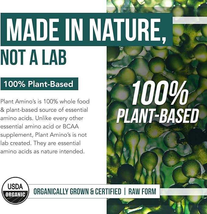 Plant Aminos Organic Essential Amino Acid Supplement (EAAs) &amp BCAA - 100% Plant-Based Raw Vegan - All 9 Essential Amino Acids with 18 Total Amino Acids (360 Tablets)