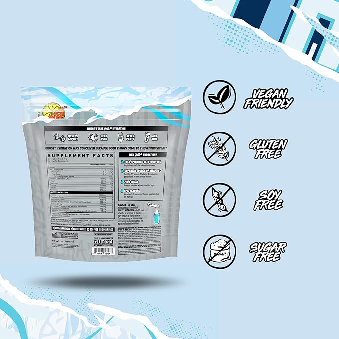 GHOST Hydration Packets Lemon Crush 24 Sticks Electrolyte Powder - Drink Mix Supplement with Magnesium Potassium Calcium Vitamin C - Vegan Friendly Free of Soy Sugar &amp Gluten