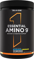 Rule 1 Proteins Essential Amino 9 – Recovery &amp Hydration Support with 7.5g of Essential Amino Acids + Electrolytes (30 Servings Blue Razz Lemonade)