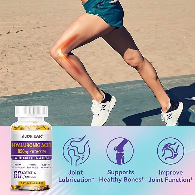 Hyaluronic Acid Supplements 850mg High Bioavailable Dietary Hyaluronic Acid Capsules Double Strength Skin Hydration Eye Health Hair &amp Nails Growth Support 60 Softgels 2 Pack