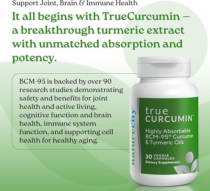 NatureCity True-Curcumin Turmeric Supplement | Non-GMO Tumeric and Curcumin 500mg Curcuma Capsules Vitamin Supplements | Up to 700% Increase in Absorption (60 Day Supply) | Supports Joints