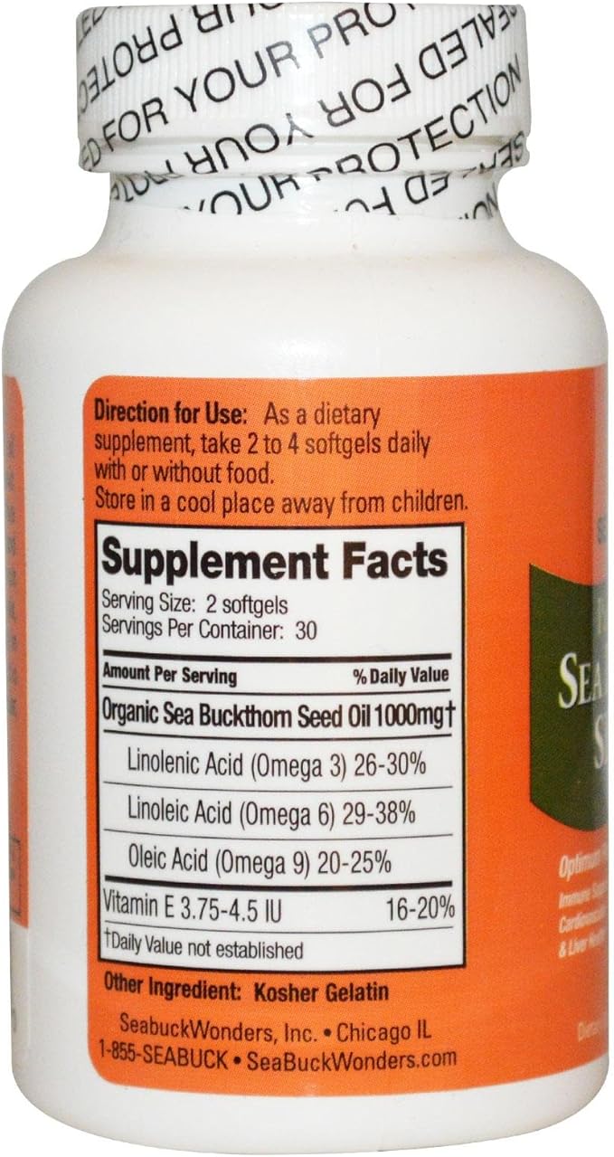 Sea Buckthorn Seed Oil (USDA Organic) Seabuck Wonders 60 Softgel