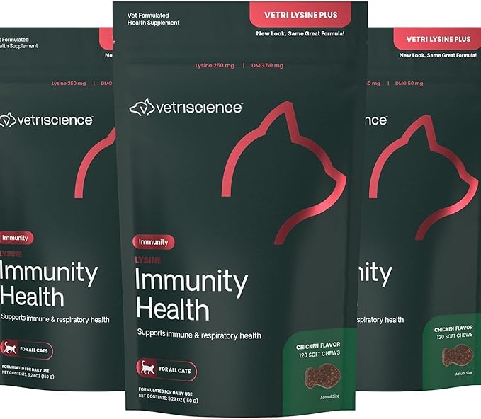 VetriScience Lysine Immunity Health Chews 250 mg Lysine Plus Immune Supplement for Cats and Kittens with Allergies Sneezing Runny Nose and Watery Eyes Chicken 3 Pack