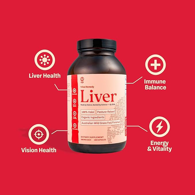 Pure Australian Beef Liver Supplement (Capsules) - Halal Organic Grassfed - Rich in Vitamins Minerals Peptides and Enzymes - Dehydrated - 180 Liver Capsules