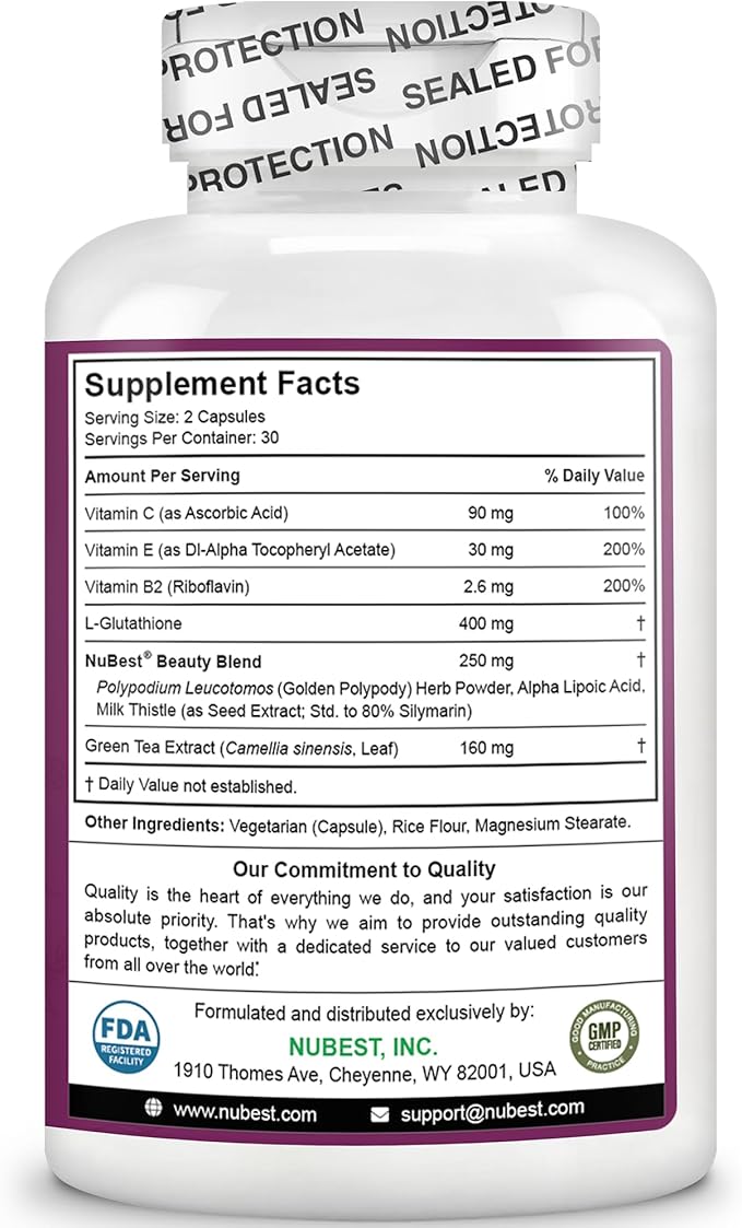 NuBest White - Skin Whitening Supplement Supplement for Anti Aging with Glutathione Vitamin C E B2 Milk Thistle Extract Green Tea Extract for Lightening and Brightening | Pack 2