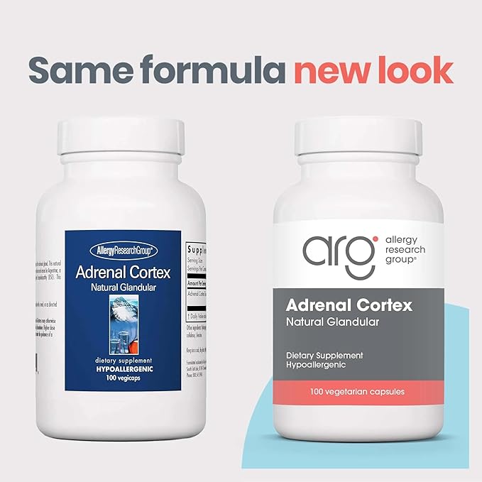 Allergy Research Group ARG Adrenal Cortex - Supports Healthy Stress Response &amp Metabolism - Delivers 100 mg Freeze-Dried Bovine Adrenal Cortex Tissue - 100 Capsules