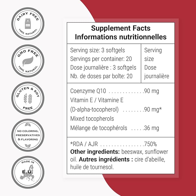 Supersmart - Co-Enzyme Q10 (CoQ10) 90mg per Day - Ubiquinol Supplement with Tocopherols &amp Vitamin E | Non-GMO &amp Gluten Free - 60 Softgels
