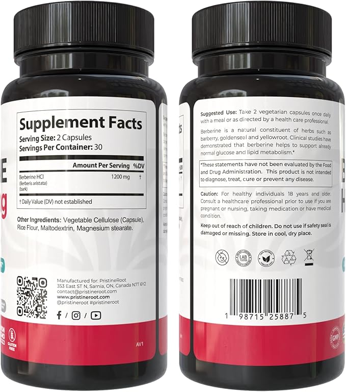 Berberine Supplement 1200mg – Organic Berberine Weight Loss Metabolic &amp Heart Health Support – High Absorbency Pure Berberine HCl Formula – 60 Capsules