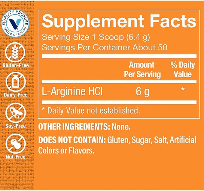 The Vitamin Shoppe L-Arginine Powder - Nitric Oxide &amp Cardiovascular Support | Free-Form Amino Acid | 8 oz | Pre-Workout Energy