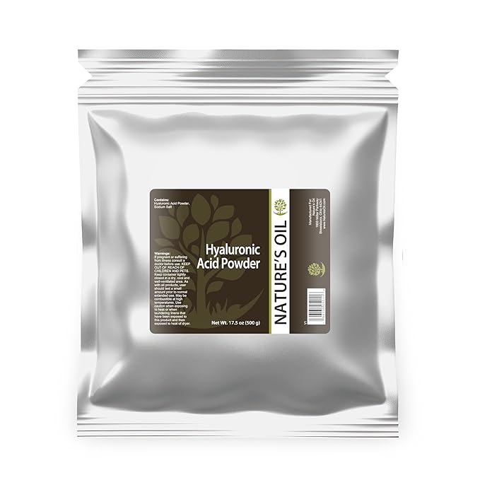 Nature's Oil Hyaluronic Acid Powder (Sodium Hyaluronate) 0.8-1.2M Da - High Molecular Weight Pure Cosmetic Grade for DIY Serums Moisturizers Creams - Fine White Powder (500g)