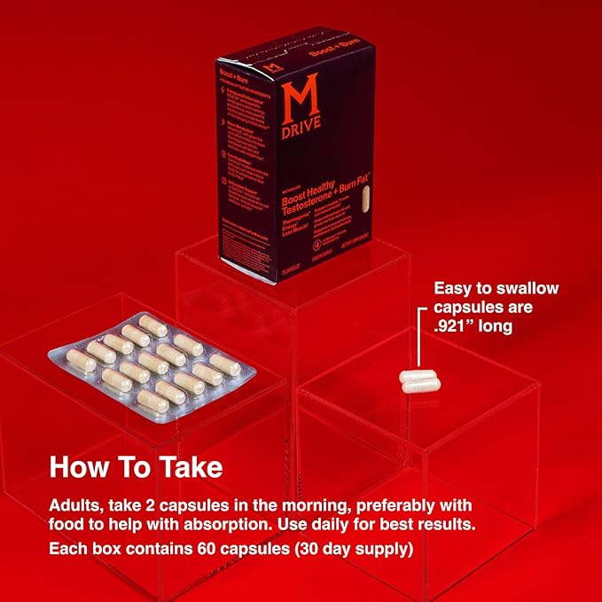 Mdrive Boost and Burn Testosterone Booster and Fat Burner for Men Energy Strength Stress Relief KSM-66 Ashwagandha Chromax 60 Capsules