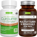 Multivitamin &amp Minerals for Men + High Absorption Curcumin C3 Complex Vegan Bundle Sustained Release Advanced Multivitamin + 300% Greater Absorption Curcuminoids with Rapid Uptake by Igennus