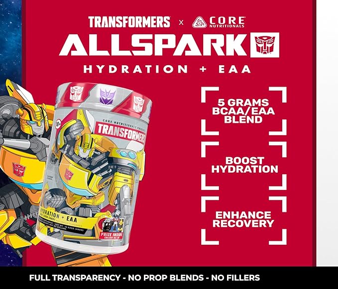 Core Nutritionals Transformers Allspark Hydration + EAA | Full Electrolyte Blend for Recovery | Free Prize Inside - Bumblebee | 30 Servings (Sour Lemon Candy)