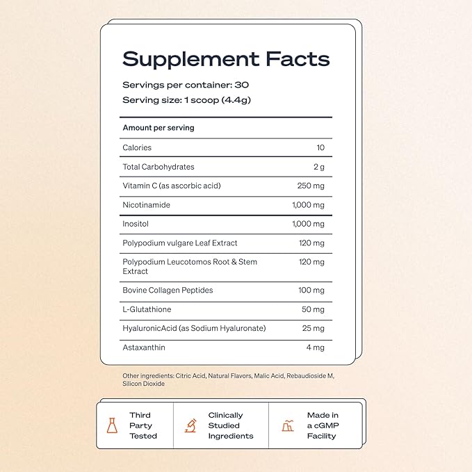 The First 3-in-1 Drinkable Skincare by World-Class Dermatologist &amp Skin Surgeon Regenerative Formula Nicotinamide Collagen Peptides Astaxanthin Glutathione (30 Servings Melon)