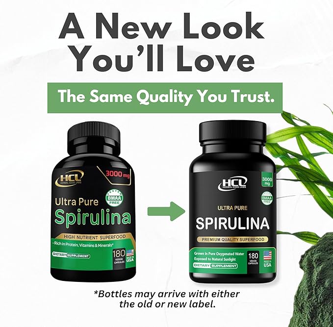 Spirulina Powder Capsules 3000 mg - Purest Non-Irradiated Blue Green Algae - Best Raw Vegan Protein - Green Superfood - Natural Multivitamins – 180 Pills Made in The USA