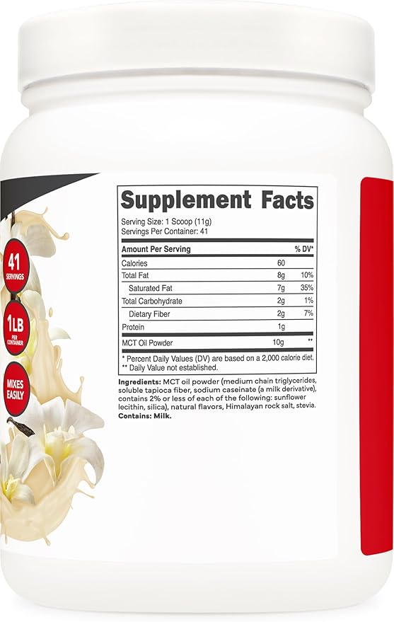 Ketologic MCT Oil Powder Hazelnut Cream (1 LB) – Keto Coffee Creamer &amp Energy Support – 41 Servings of Medium Chain Triglycerides for Focus &amp Fuel