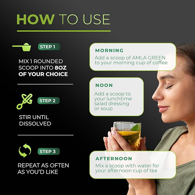 Amla Powder &amp Decaf Green Tea Superfood Supplement 20x Ultra Concentrated Amla Oolong Tea and Indian Gooseberries Organic Vegan 90 Servings